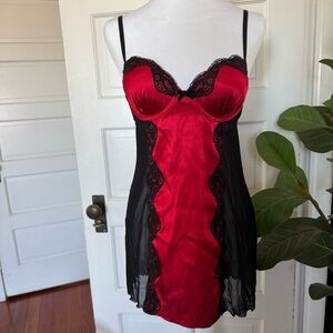 Apt. 9 Red and Black Satin Lace Chemise NWT